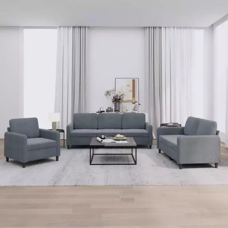 vidaXL Ensemble de canapés en velours - Canapé 2 places/Canapé rembourré gris foncé, collection de 3 pièces confortables avec cadre en métal pour salon/lounge.