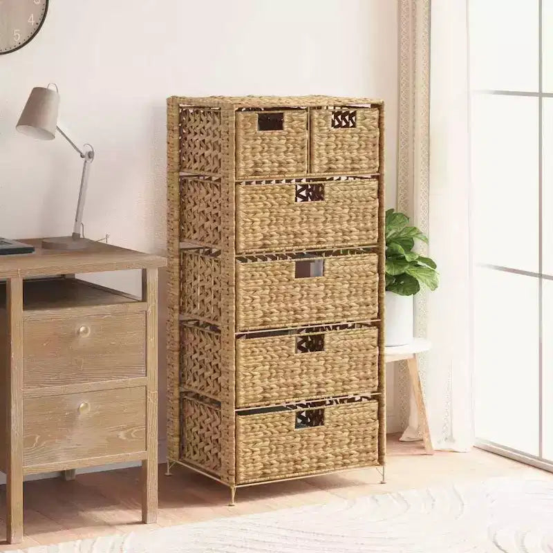vidaXL Meuble de rangement Coffre de rangement Organisateur avec 6 paniers Jacinthe d'eau - 18,5 x 14,6 x 39,4 po