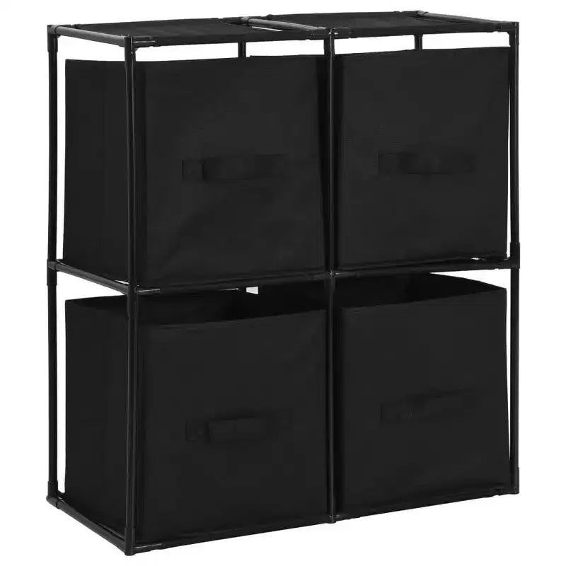 vidaXL Meuble de Rangement Moderne Noir avec 4 Paniers en Tissu - Buffet à Cadre en Acier 63x30x71 cm - Décoration Intérieure Portable et Polyvalente