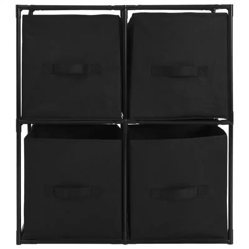 vidaXL Meuble de Rangement Moderne Noir avec 4 Paniers en Tissu - Buffet à Cadre en Acier 63x30x71 cm - Décoration Intérieure Portable et Polyvalente
