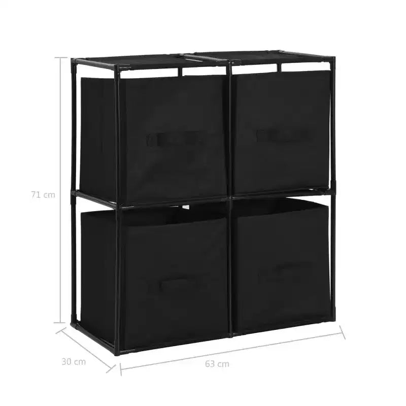 vidaXL Meuble de Rangement Moderne Noir avec 4 Paniers en Tissu - Buffet à Cadre en Acier 63x30x71 cm - Décoration Intérieure Portable et Polyvalente