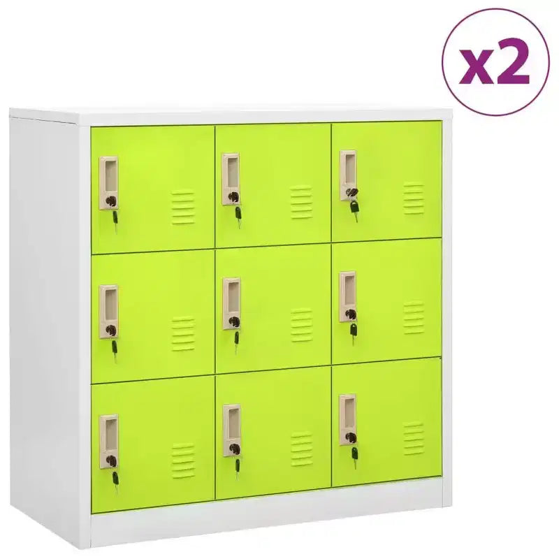 vidaXL Lot de casiers - Organisateurs de rangement industriels en acier - Gris et vert - 9 casiers avec serrures - 90x45x92,5 cm