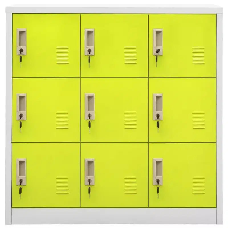vidaXL Lot de casiers - Organisateurs de rangement industriels en acier - Gris et vert - 9 casiers avec serrures - 90x45x92,5 cm