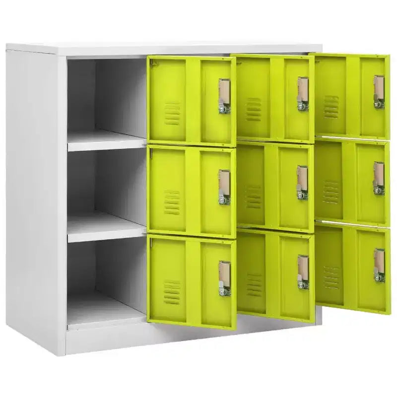 vidaXL Lot de casiers - Organisateurs de rangement industriels en acier - Gris et vert - 9 casiers avec serrures - 90x45x92,5 cm
