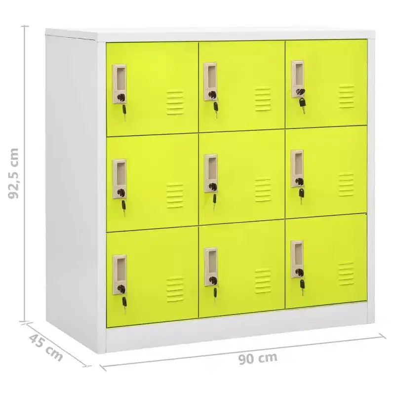 vidaXL Lot de casiers - Organisateurs de rangement industriels en acier - Gris et vert - 9 casiers avec serrures - 90x45x92,5 cm