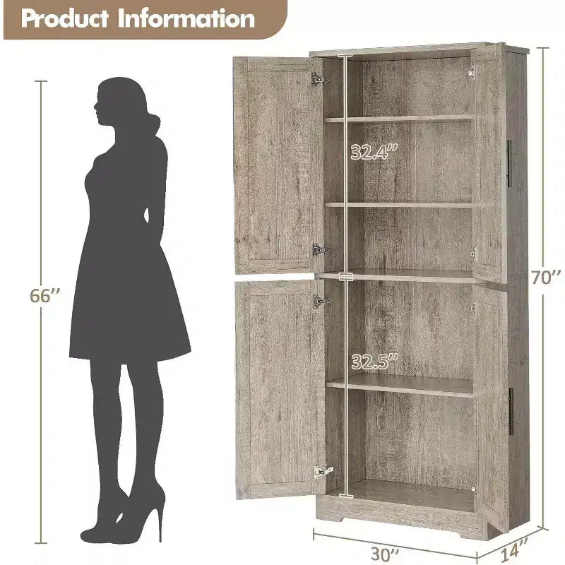 Armoire de cuisine autoportante avec portes et étagères réglables, Armoire de rangement haute de 178 cm, Meuble polyvalent
