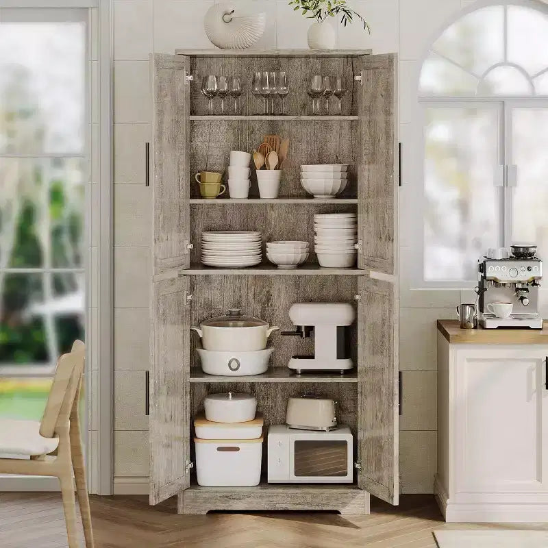 Armoire de cuisine autoportante avec portes et étagères réglables, Armoire de rangement haute de 178 cm, Meuble polyvalent
