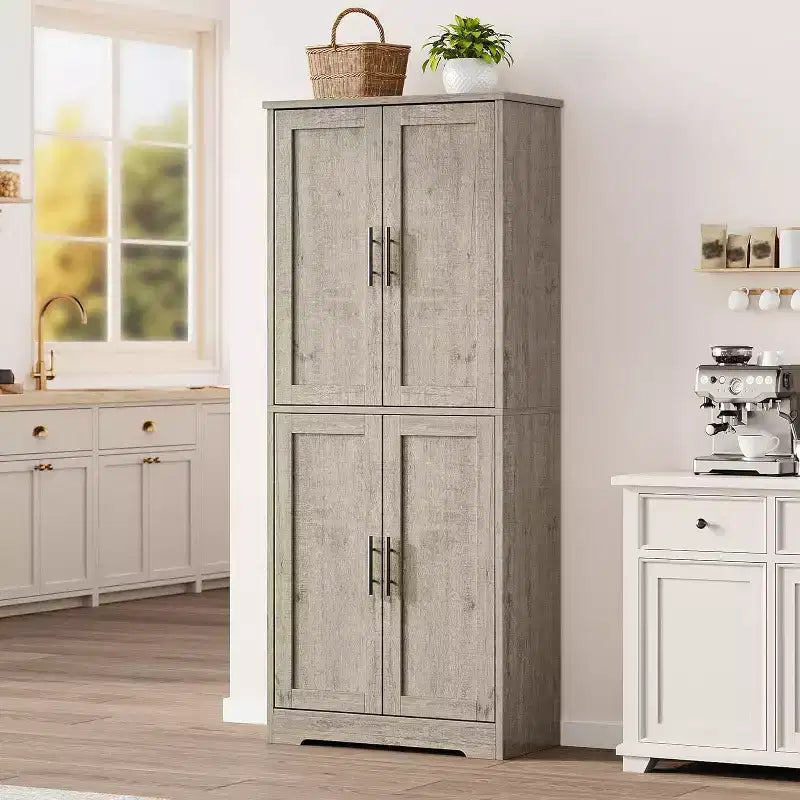 Armoire de cuisine autoportante avec portes et étagères réglables, Armoire de rangement haute de 178 cm, Meuble polyvalent