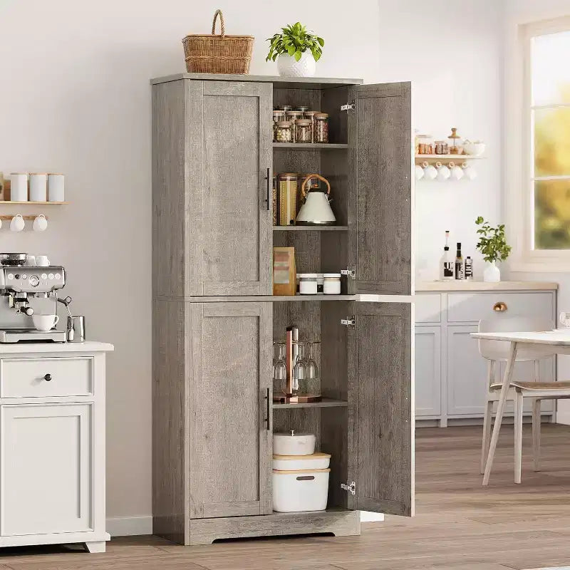 Armoire de cuisine autoportante avec portes et étagères réglables, Armoire de rangement haute de 178 cm, Meuble polyvalent