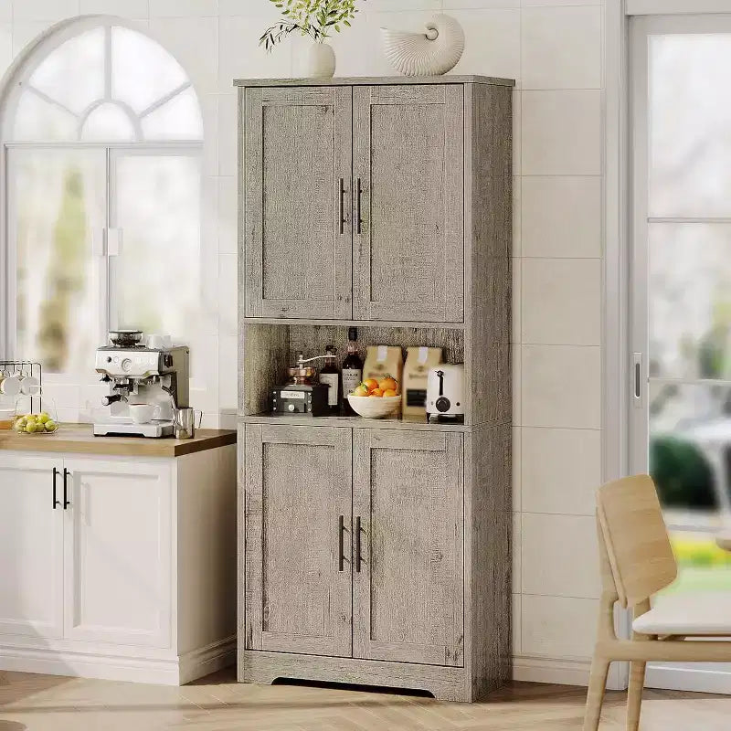 Armoire de cuisine autoportante avec portes et étagères réglables, Armoire de rangement haute de 178 cm, Meuble polyvalent
