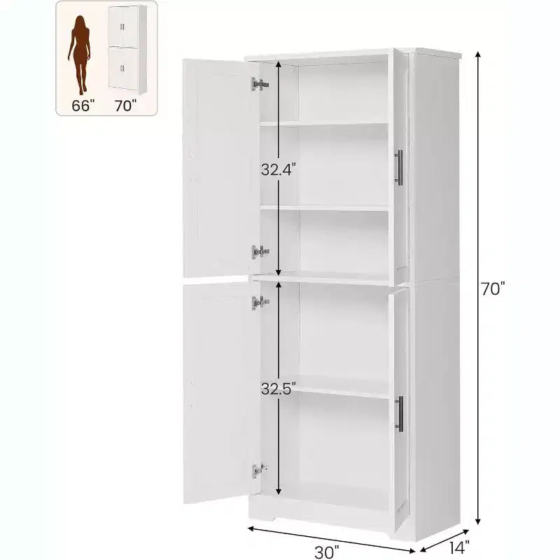 Armoire de cuisine autoportante avec portes et étagères réglables, Armoire de rangement haute de 178 cm, Meuble polyvalent