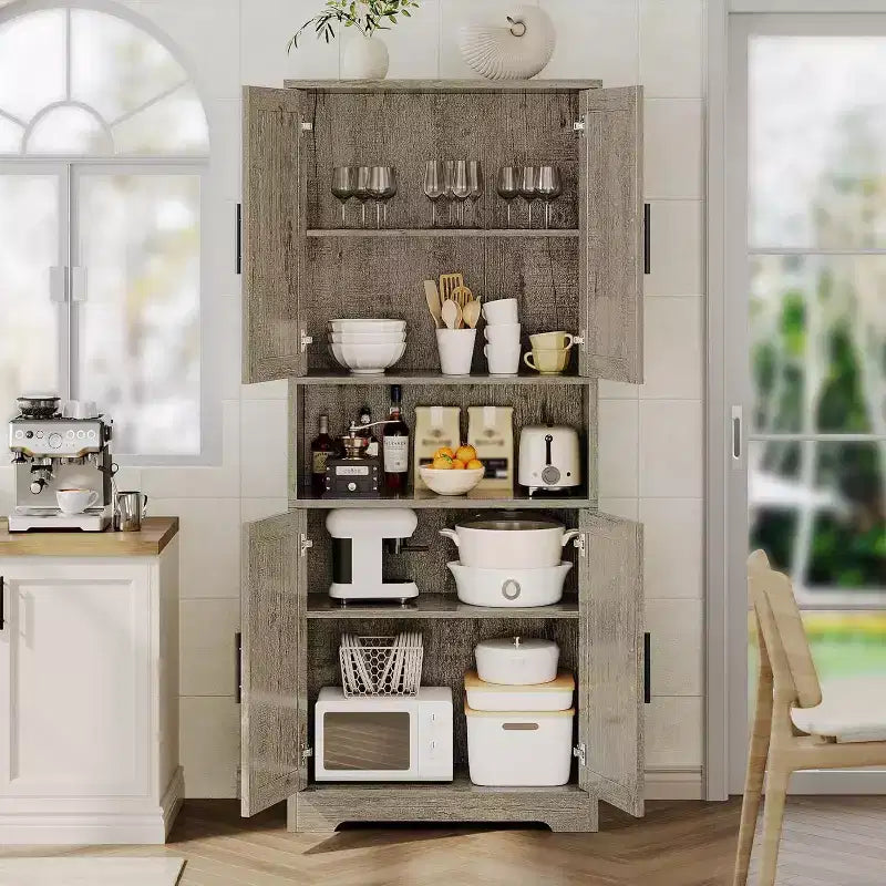 Armoire de cuisine autoportante avec portes et étagères réglables, Armoire de rangement haute de 178 cm, Meuble polyvalent