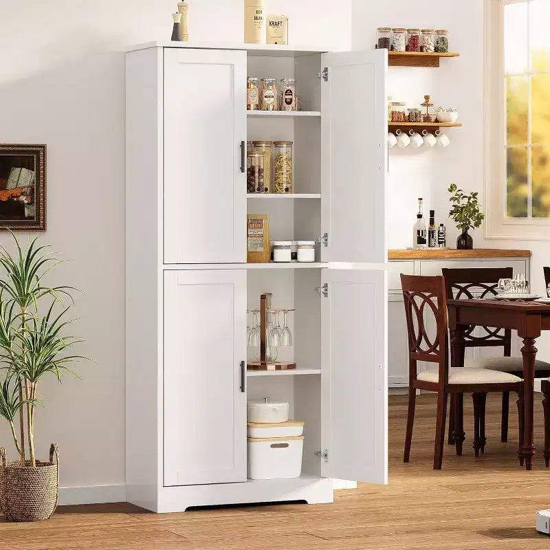 Armoire de cuisine autoportante avec portes et étagères réglables, Armoire de rangement haute de 178 cm, Meuble polyvalent