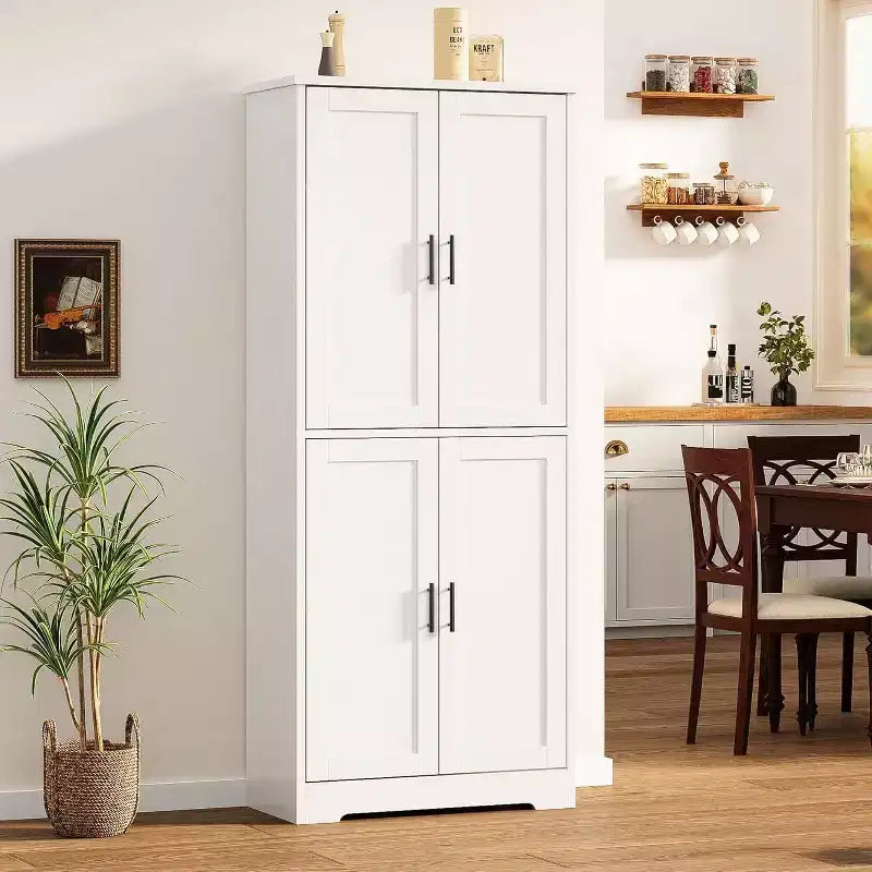 Armoire de cuisine autoportante avec portes et étagères réglables, Armoire de rangement haute de 178 cm, Meuble polyvalent