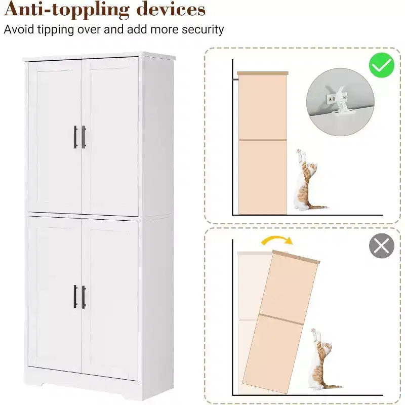 Armoire de cuisine autoportante avec portes et étagères réglables, Armoire de rangement haute de 178 cm, Meuble polyvalent