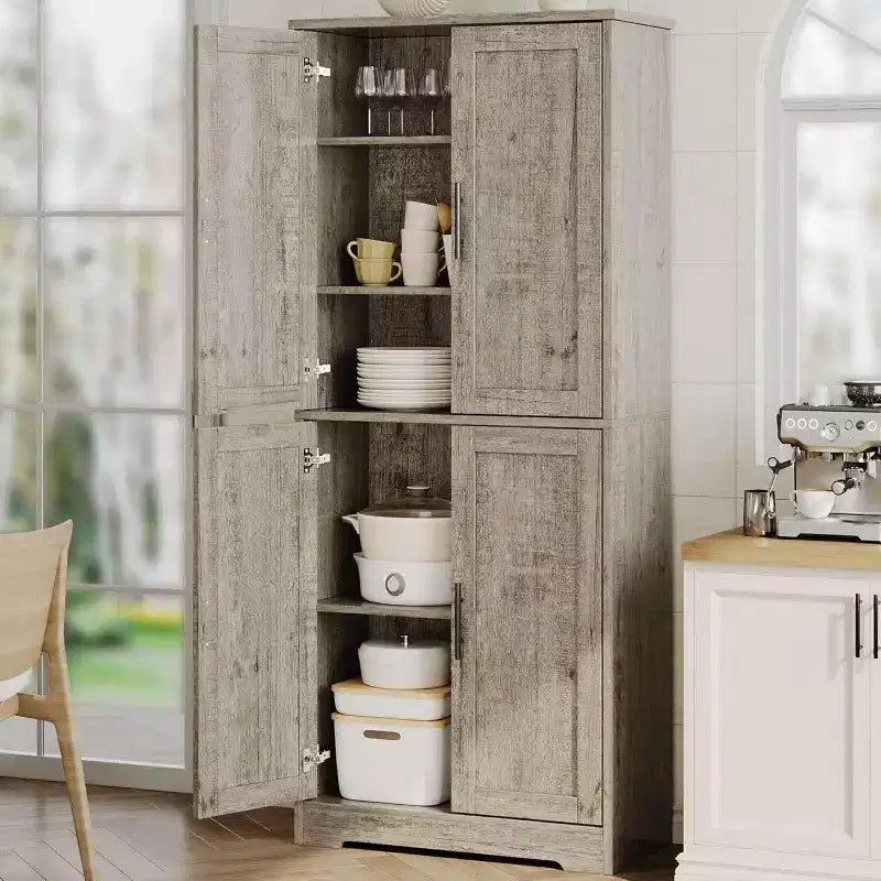 Armoire de cuisine autoportante avec portes et étagères réglables, Armoire de rangement haute de 178 cm, Meuble polyvalent