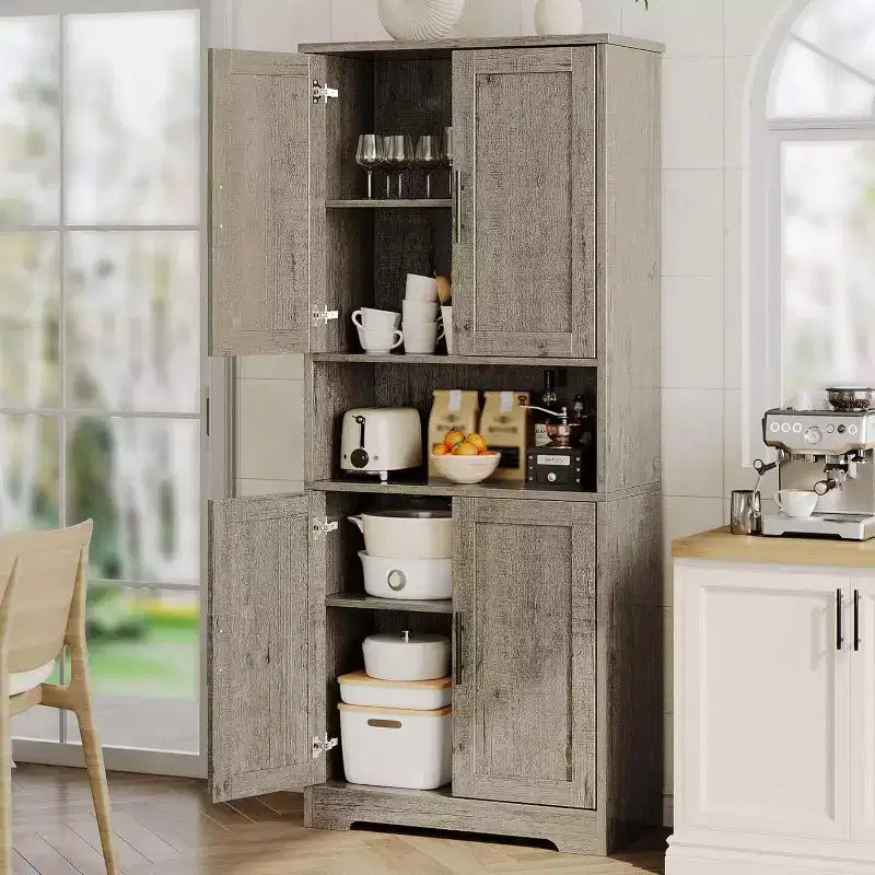 Armoire de cuisine autoportante avec portes et étagères réglables, Armoire de rangement haute de 178 cm, Meuble polyvalent