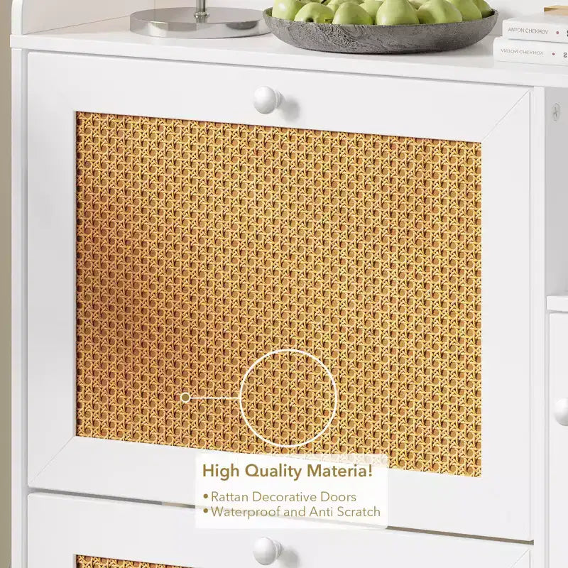 Meuble à chaussures en rotin avec 3 tiroirs basculants, meuble de rangement à chaussures dissimulé, organisateur à chaussures étroit en bois à 4 niveaux pour entrée, couloir, salon