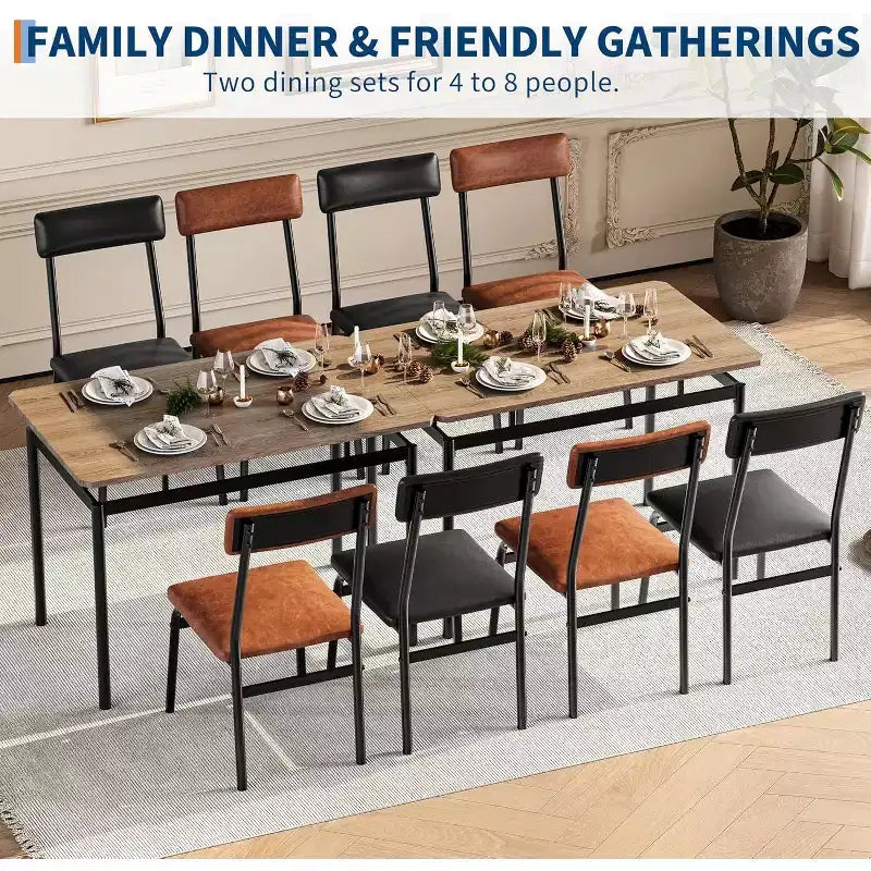 Ensemble table de salle à manger 5 pièces en bois, 4 chaises rembourrées en PU, ensemble de dînette à cadre métallique industriel pour salle à manger, dîner à la maison, marron