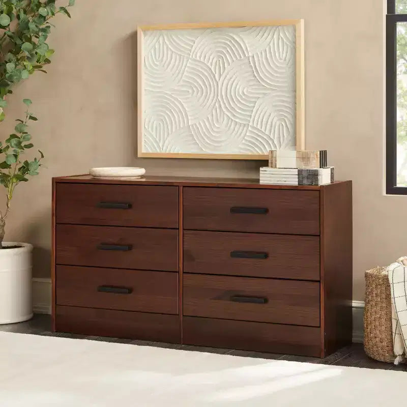 Commode à 6 tiroirs en bois massif avec poignées Walker Edison, assemblage facile