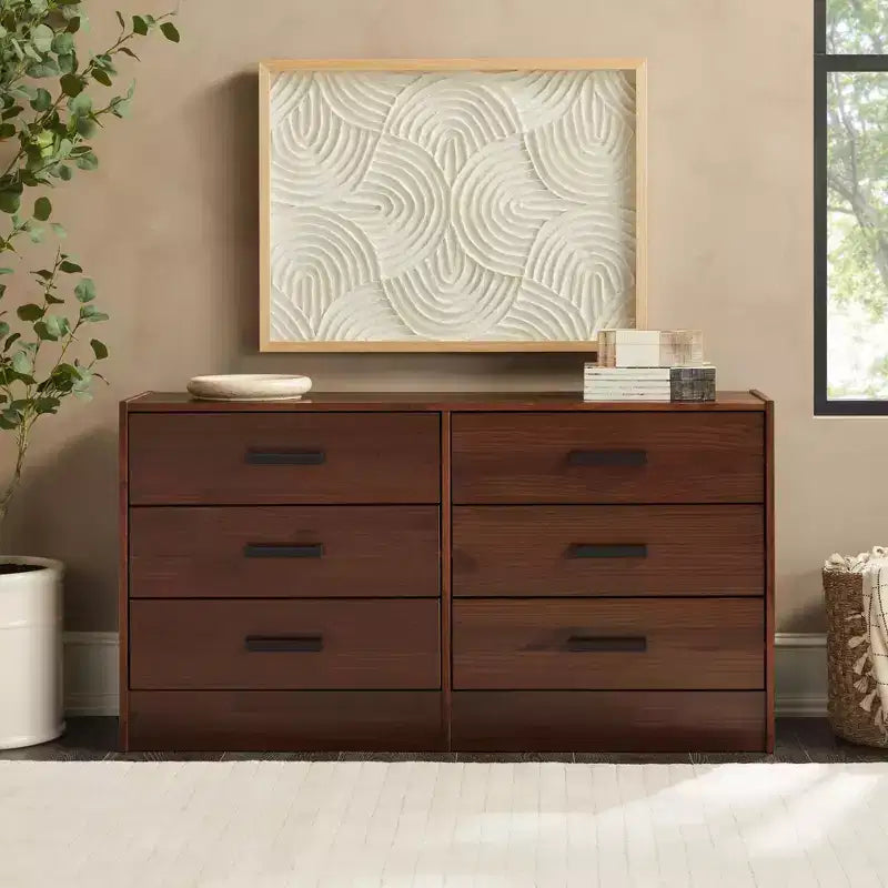 Commode à 6 tiroirs en bois massif avec poignées Walker Edison, assemblage facile