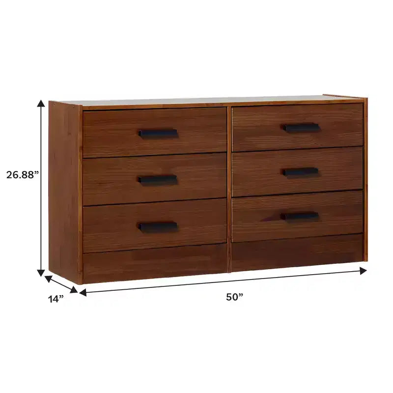 Commode à 6 tiroirs en bois massif avec poignées Walker Edison, assemblage facile