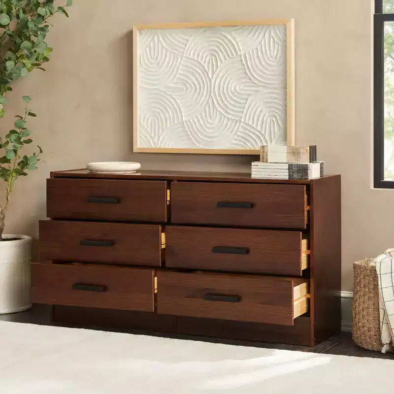 Commode à 6 tiroirs en bois massif avec poignées Walker Edison, assemblage facile