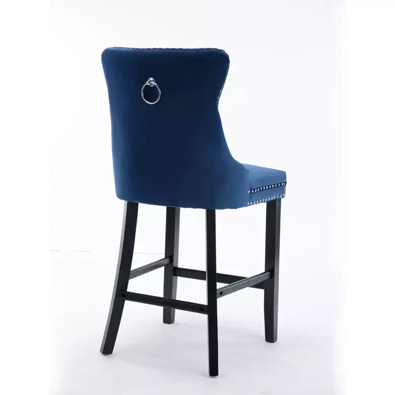 CLIHOME Lot de 2 chaises de bar, tabourets de bar contemporains recouverts de velours avec boutons touffetés et pieds en bois