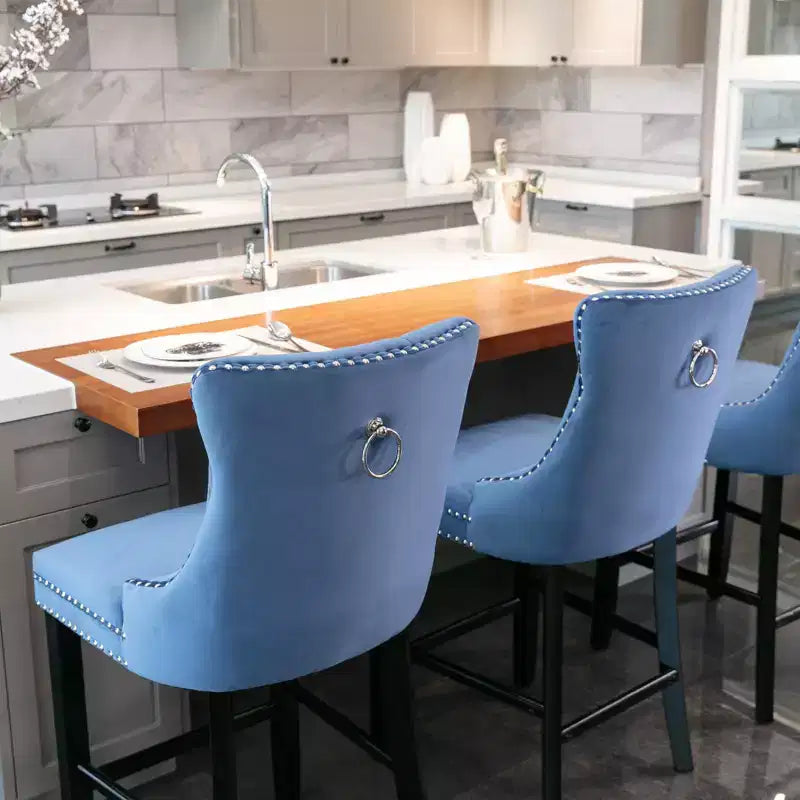 CLIHOME Lot de 2 chaises de bar, tabourets de bar contemporains recouverts de velours avec boutons touffetés et pieds en bois