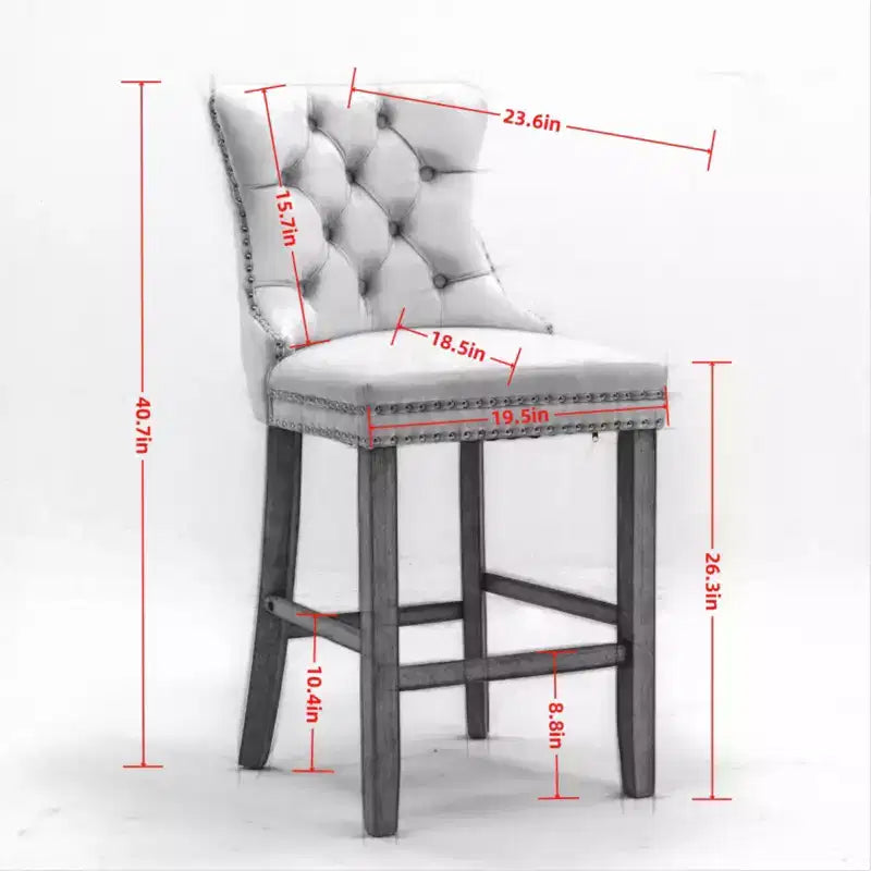 CLIHOME Lot de 2 chaises de bar, tabourets de bar contemporains recouverts de velours avec boutons touffetés et pieds en bois