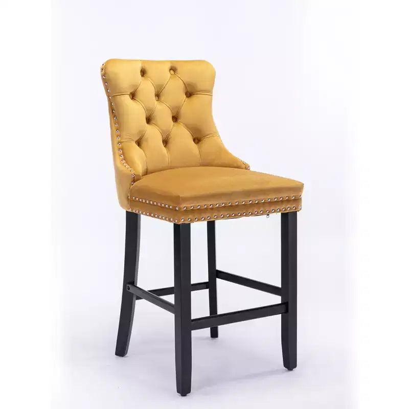 CLIHOME Lot de 2 chaises de bar, tabourets de bar contemporains recouverts de velours avec boutons touffetés et pieds en bois