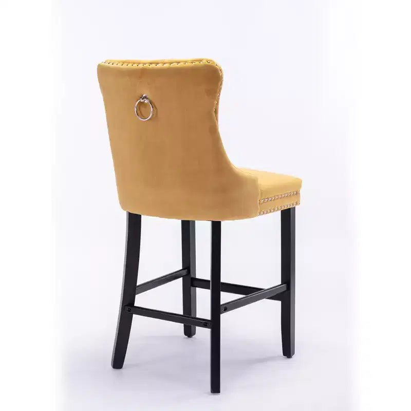 CLIHOME Lot de 2 chaises de bar, tabourets de bar contemporains recouverts de velours avec boutons touffetés et pieds en bois