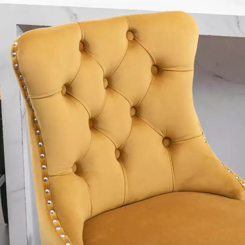 CLIHOME Lot de 2 chaises de bar, tabourets de bar contemporains recouverts de velours avec boutons touffetés et pieds en bois