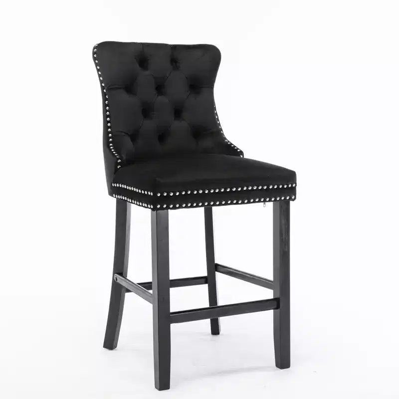 CLIHOME Lot de 2 chaises de bar, tabourets de bar contemporains recouverts de velours avec boutons touffetés et pieds en bois