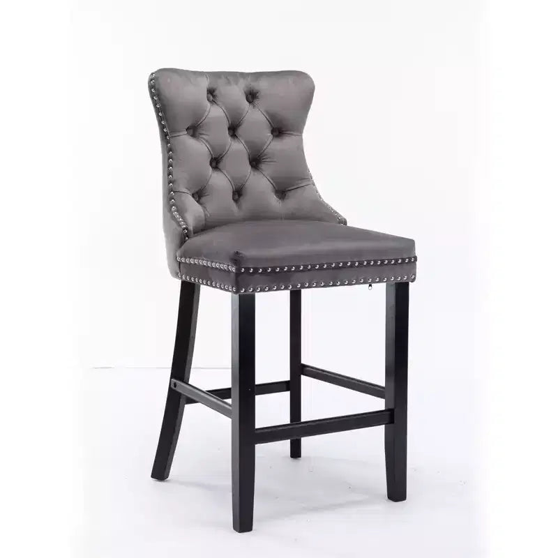 CLIHOME Lot de 2 chaises de bar, tabourets de bar contemporains recouverts de velours avec boutons touffetés et pieds en bois