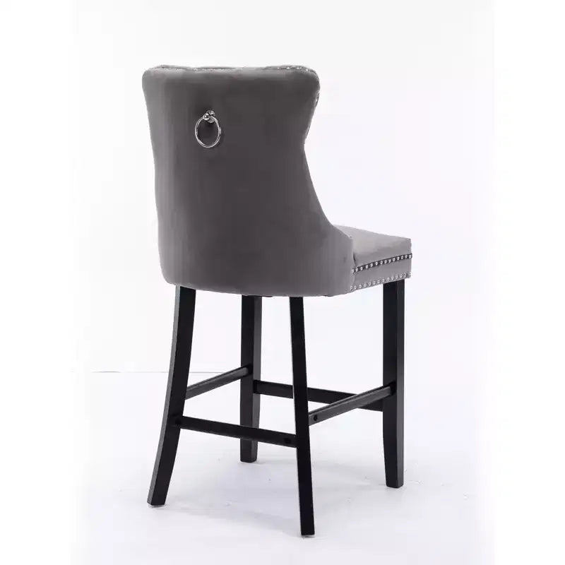 CLIHOME Lot de 2 chaises de bar, tabourets de bar contemporains recouverts de velours avec boutons touffetés et pieds en bois