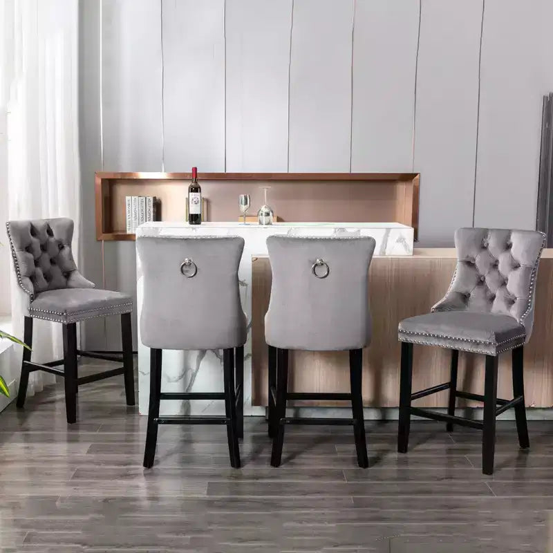 CLIHOME Lot de 2 chaises de bar, tabourets de bar contemporains recouverts de velours avec boutons touffetés et pieds en bois