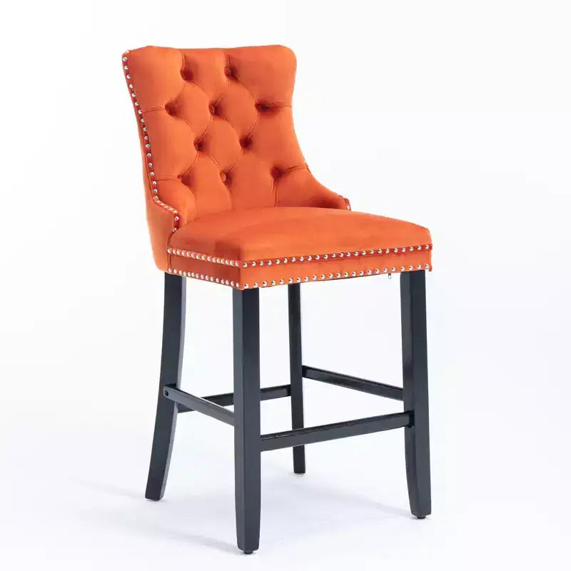 CLIHOME Lot de 2 chaises de bar, tabourets de bar contemporains recouverts de velours avec boutons touffetés et pieds en bois