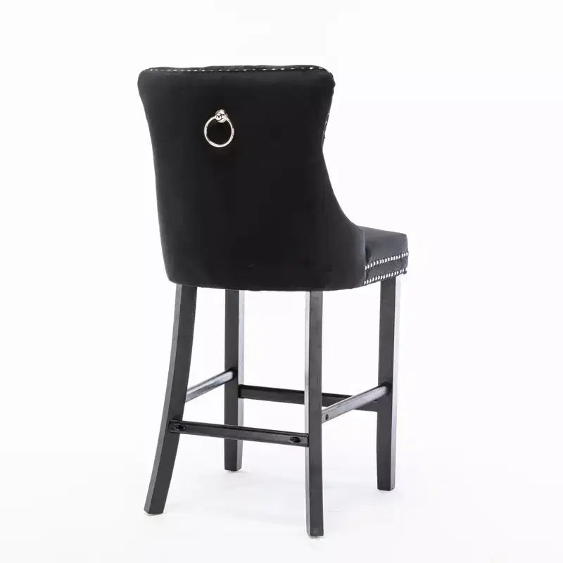 CLIHOME Lot de 2 chaises de bar, tabourets de bar contemporains recouverts de velours avec boutons touffetés et pieds en bois