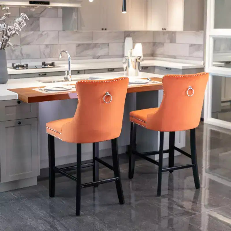 CLIHOME Lot de 2 chaises de bar, tabourets de bar contemporains recouverts de velours avec boutons touffetés et pieds en bois