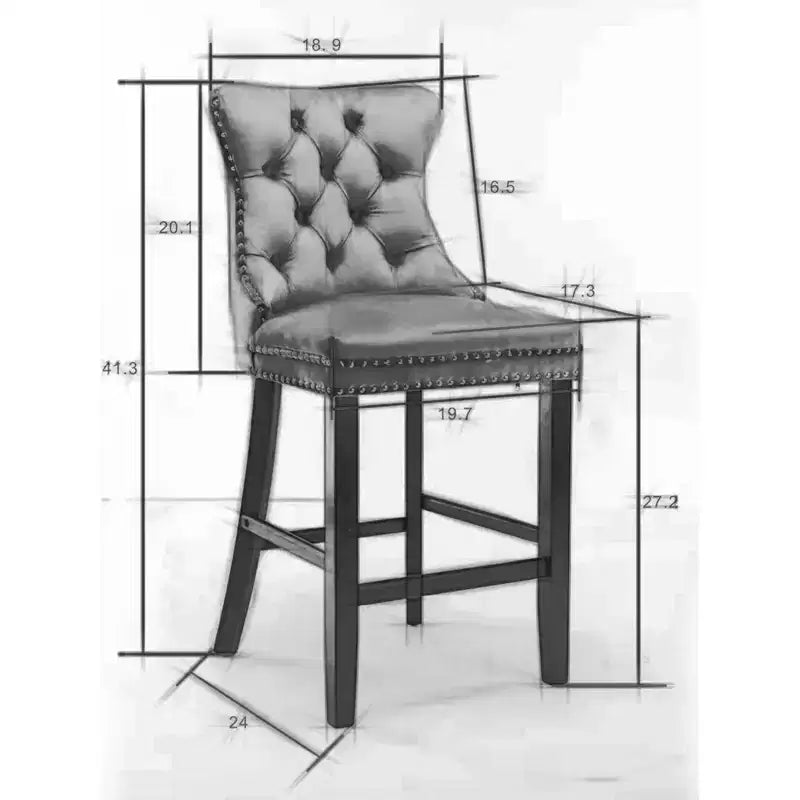CLIHOME Lot de 2 chaises de bar, tabourets de bar contemporains recouverts de velours avec boutons touffetés et pieds en bois