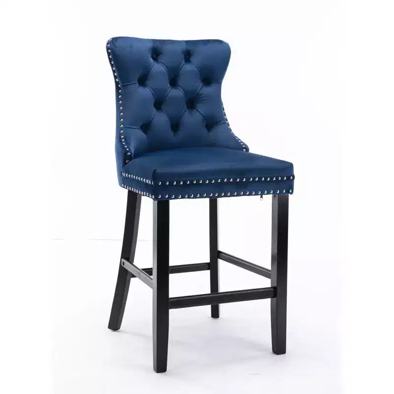 CLIHOME Lot de 2 chaises de bar, tabourets de bar contemporains recouverts de velours avec boutons touffetés et pieds en bois
