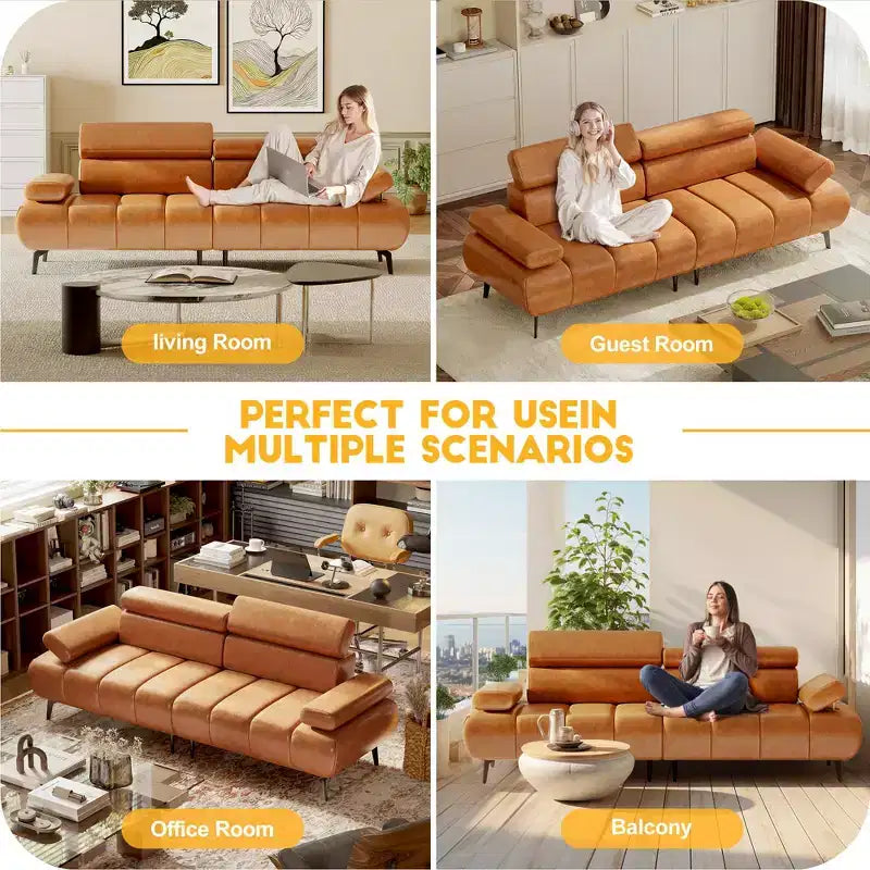 Canapé-lit futon en similicuir 86, causeuse convertible 3 places avec dossier réglable et appui-tête 6 positions, pour salon
