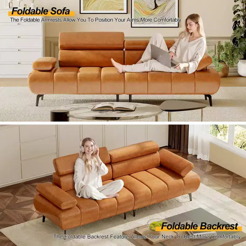 Canapé-lit futon en similicuir 86, causeuse convertible 3 places avec dossier réglable et appui-tête 6 positions, pour salon