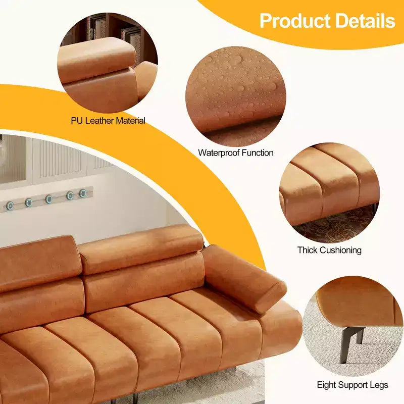 Canapé-lit futon en similicuir 86, causeuse convertible 3 places avec dossier réglable et appui-tête 6 positions, pour salon