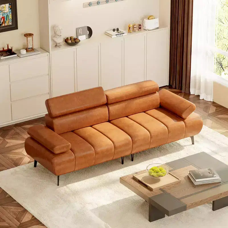 Canapé-lit futon en similicuir 86, causeuse convertible 3 places avec dossier réglable et appui-tête 6 positions, pour salon