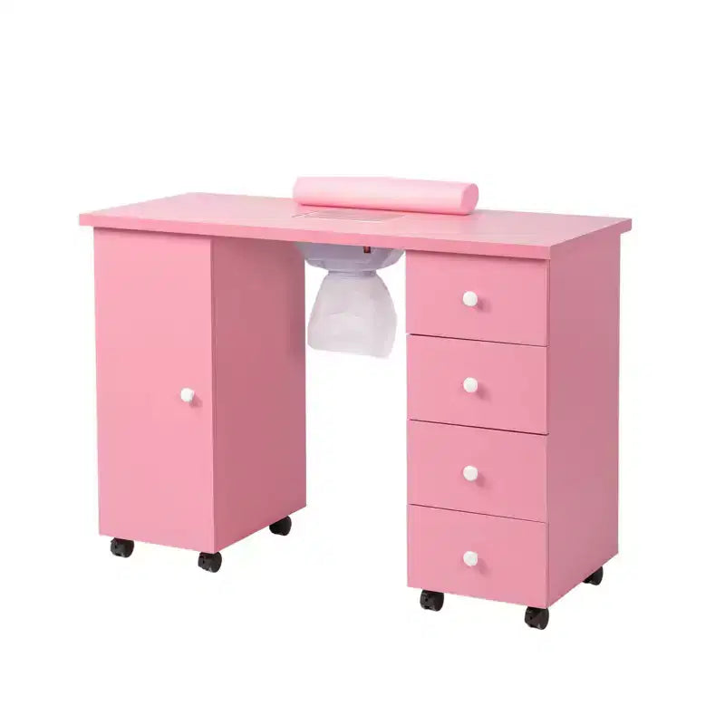 Karlhome Table de manucure en MDF blanc de 42,5 po avec 4 tiroirs, armoire, portes et collecteur de poussière électrique