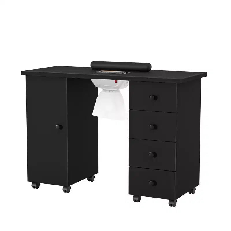 Karlhome Table de manucure en MDF blanc de 42,5 po avec 4 tiroirs, armoire, portes et collecteur de poussière électrique