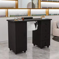 Karlhome Table de manucure en MDF blanc de 42,5 po avec 4 tiroirs, armoire, portes et collecteur de poussière électrique