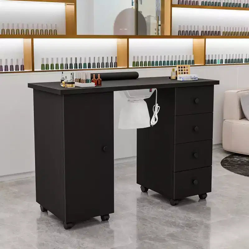 Karlhome Table de manucure en MDF blanc de 42,5 po avec 4 tiroirs, armoire, portes et collecteur de poussière électrique